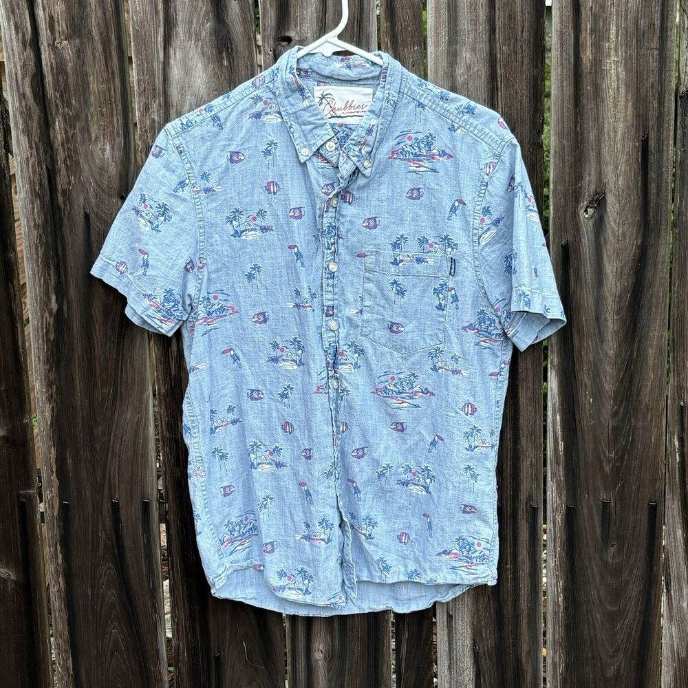 Chubbies Tropical Blue Hawaiian Shirt Button Down Pullover Mens Small